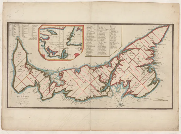 A Map of the Island of St. John in the Gulf of St. Laurence divided into Counties & Parishes and the lots, as granted by Government. to which are added the soundings round the coast & harbours, improv'd from the late Survey of Captain Holland ...
