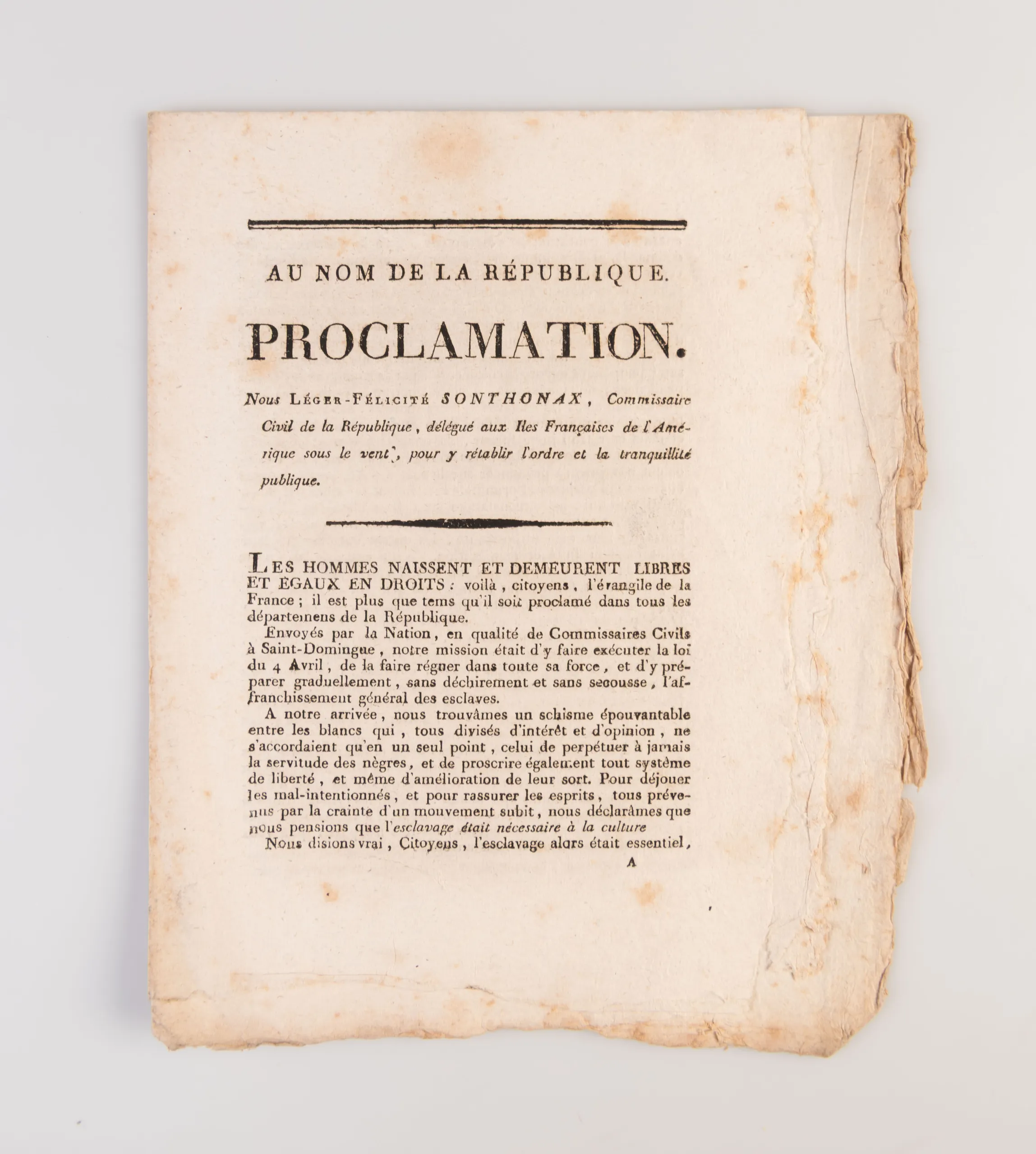 Au nom de la République. Proclamation.