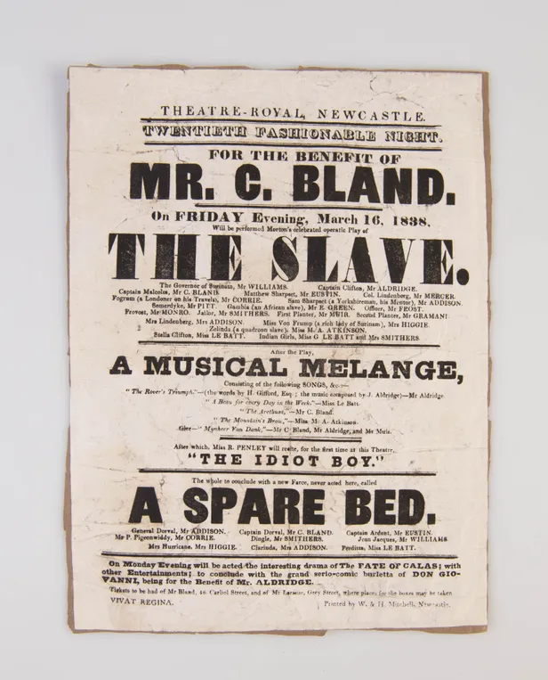 Theatre Royal, Newcastle....On Friday evening, March 16, 1838, will be performed...The Slave.