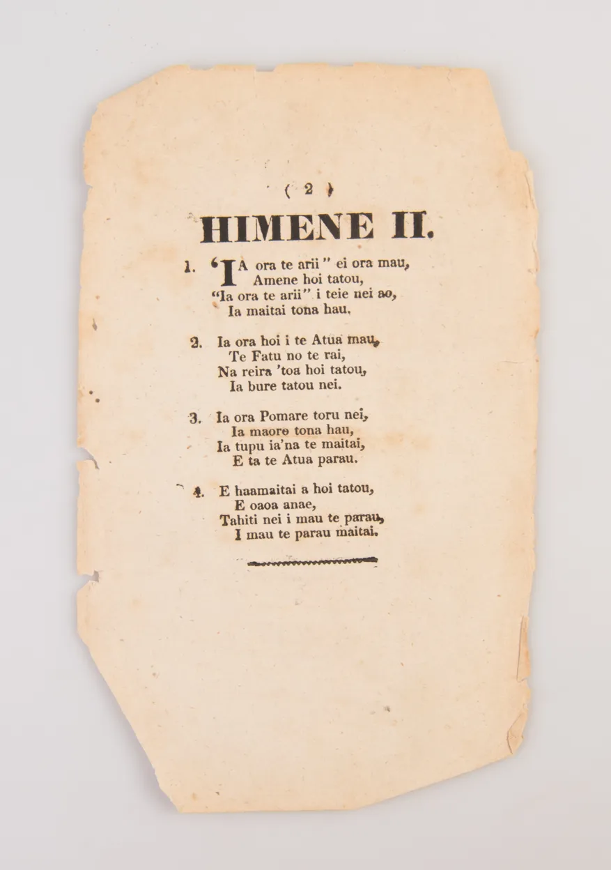 E Piti Himene no te faa Arii Raa Ia Pomare III … Himene I and Himene II [Two Songs for the King of Pomare III ... Song I and Song II].