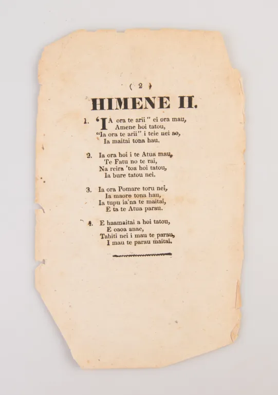 E Piti Himene no te faa Arii Raa Ia Pomare III … Himene I and Himene II [Two Songs for the King of Pomare III ... Song I and Song II].