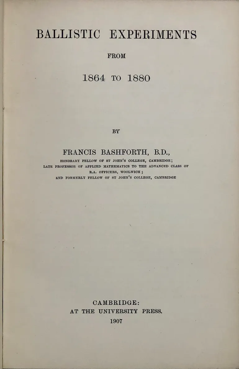 Ballistic Experiments from 1864 to 1880.