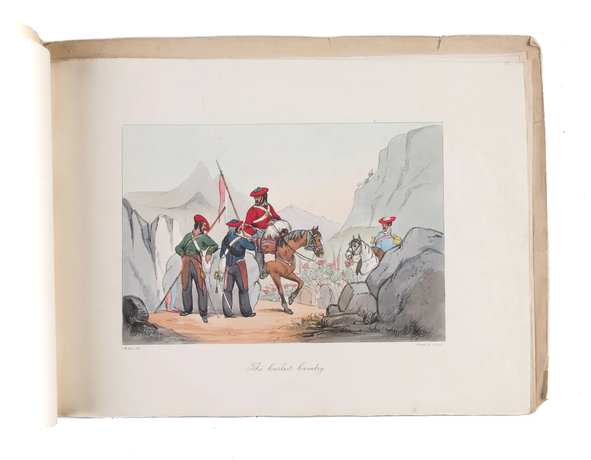 Civil War in Spain. Characteristic Sketches of The Different Troops Regular and Irregular, Native and Foreign, Composing the Armies of Don Carlos and Queen Isabella, also Various Scenes of Military Operations and Costumes of The Spanish Peasantry. I & II