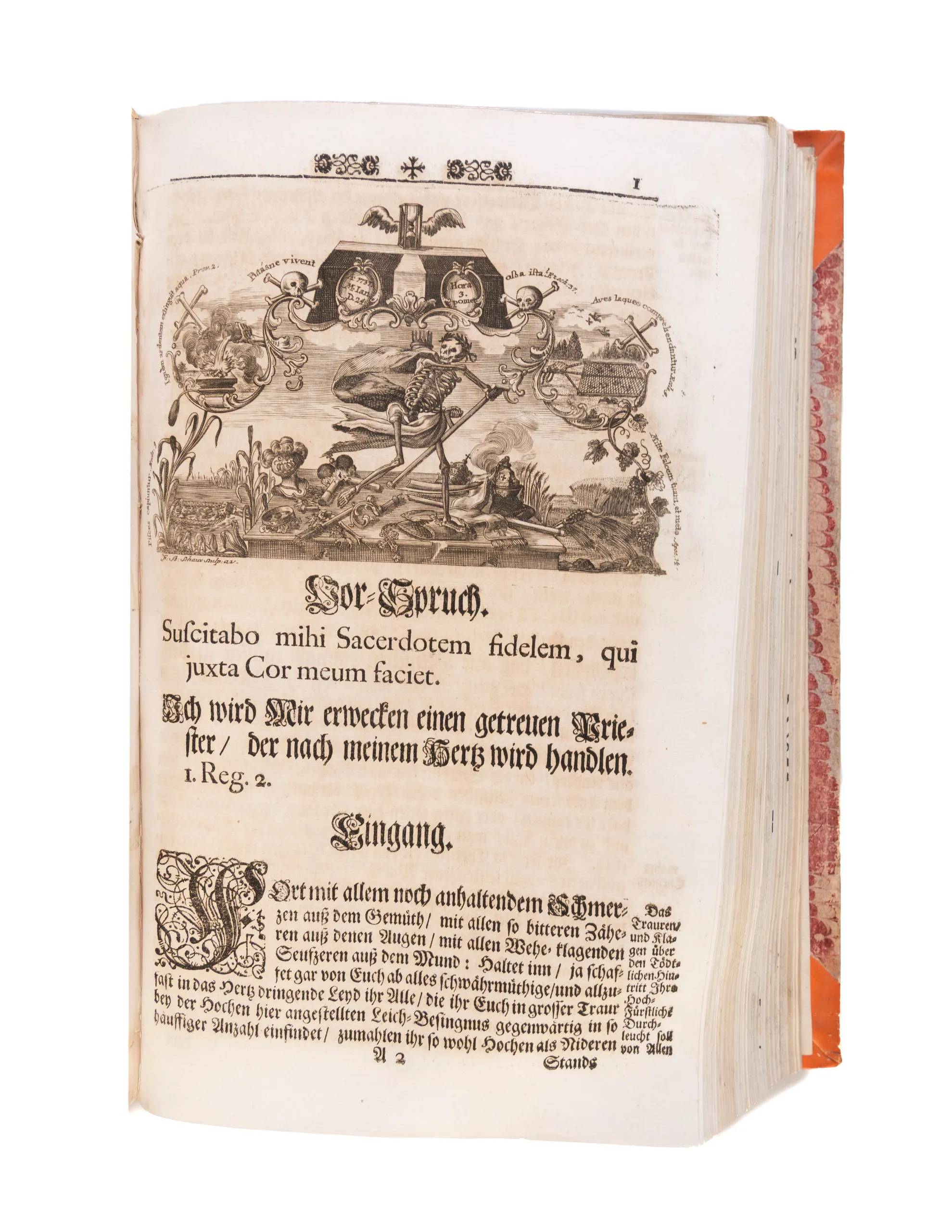 A fine Sammelband of 47 funeral orations, mostly of high ranking members of the clergy in Southern Germany, Emperors and local secular rulers.   
Würzburg etc., from 1694.