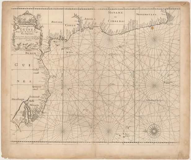 A Chart of the Coast of Guinea from Cape de Verd to Cape Bona Esperanca Drawn with Squares, the side of each Square containing 100 English Leagues.