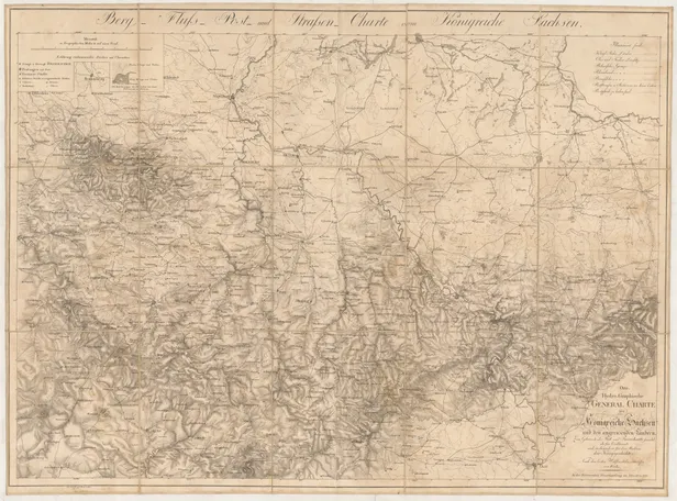 Oro-Hydro-Graphische general charte vom Ko¨nigreiche Sachsen und den angrenzenden Ländern zum Gebrauch als Post und Reisecharte sowohl, als für Civilbeamte und insbesondere fu¨r das Studium der Kriegsgeschichte ...