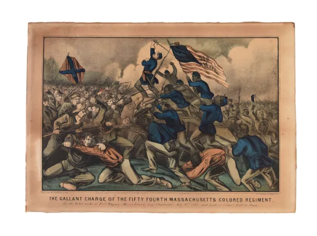 The Gallant Charge of the Fifty Fourth Massachusetts (Colored) Regiment. On the Rebel works at Fort Wagner, Morris Island near Charleston, July 18th, 1863 and Death of Colonel Robt. G. Shaw.