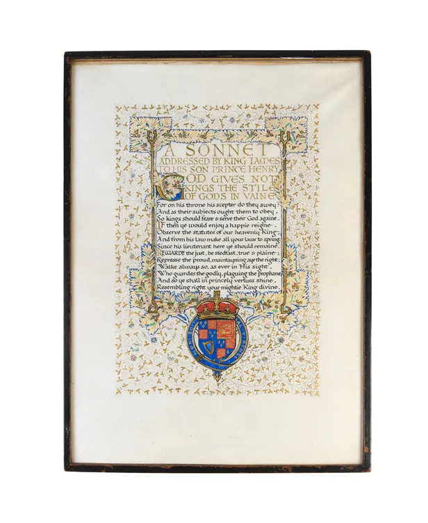 [Calligraphic illuminated manuscript on vellum] A sonnet addressed by King James to his son Prince Henry