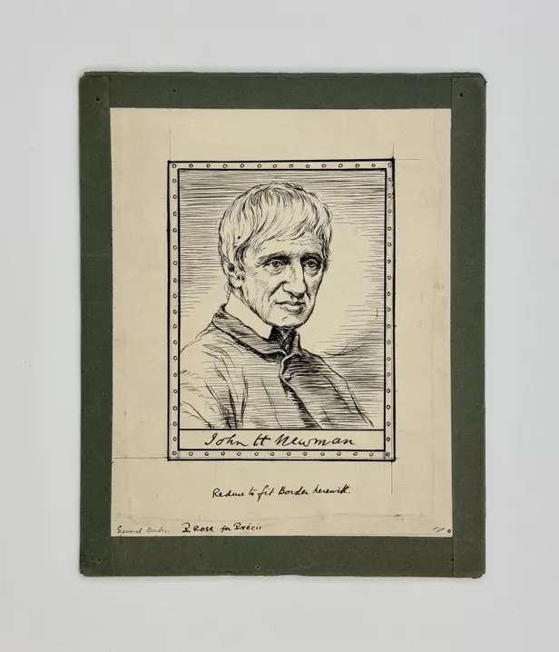 Pen and ink portrait of Newman, after the engraved portrait of him by Joseph Brown.