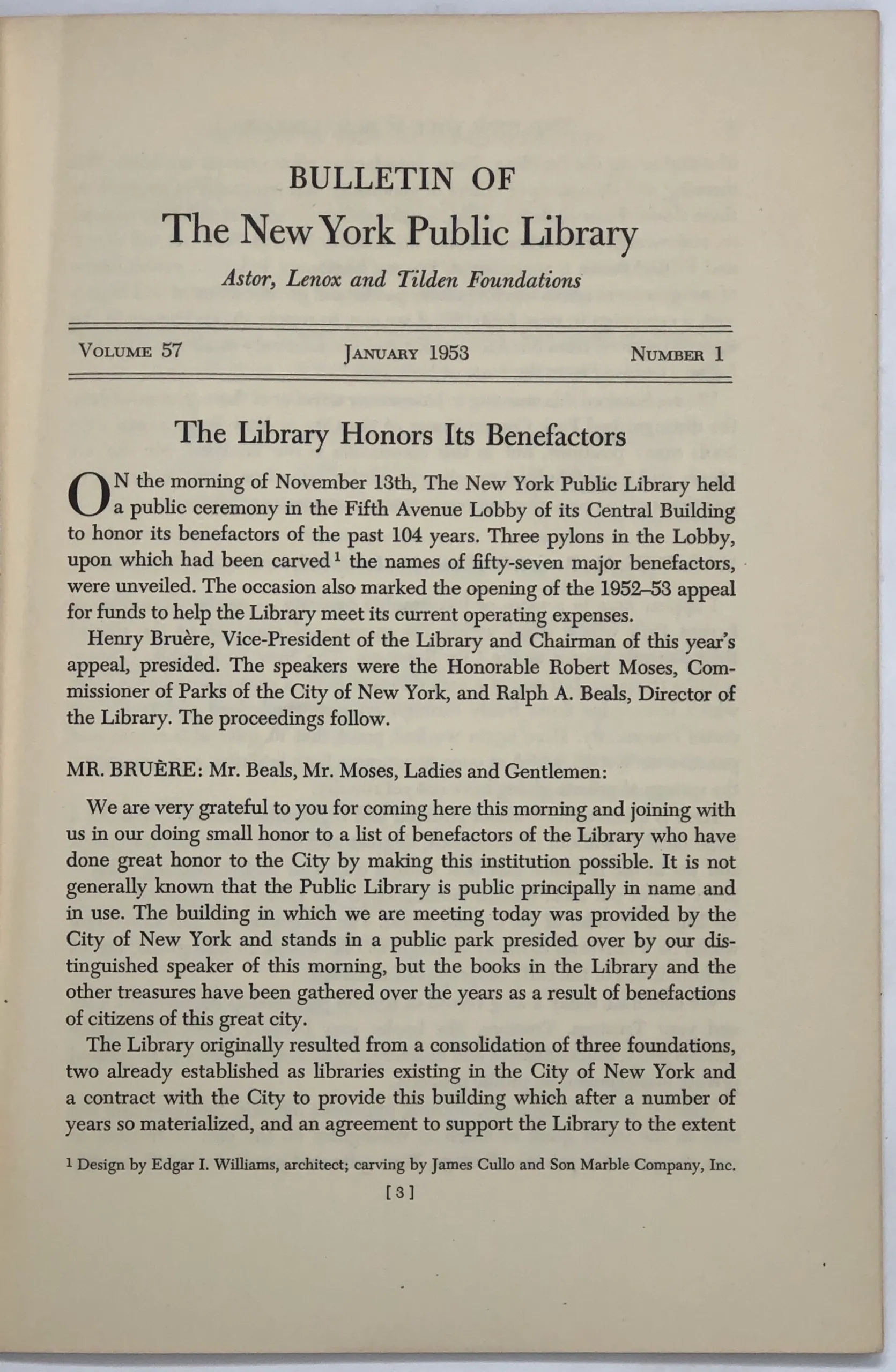 Bulletin of the New York Public Library. Volume 57, Number 1 and 2.