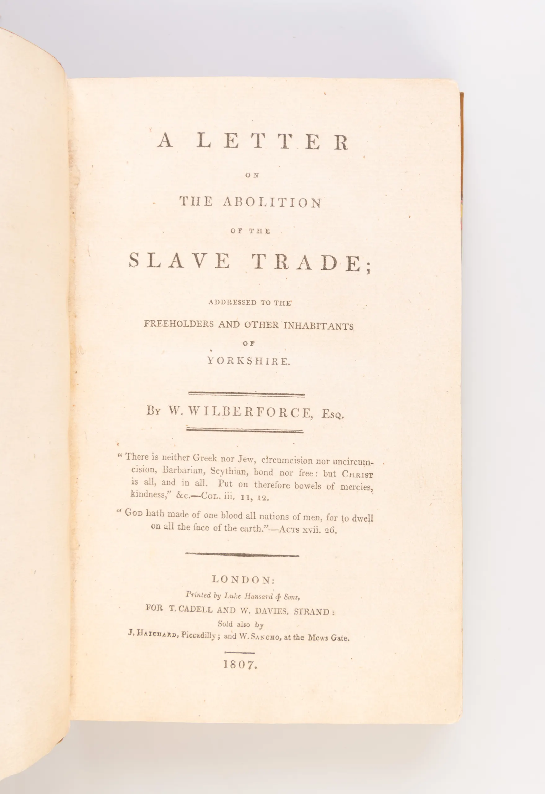 A Letter on the abolition of the slave trade; addressed to the freeholders and other inhabitants of Yorkshire.
