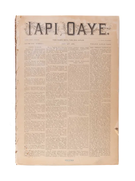 Iapi Oaye. [and] The Word Carrier. Vol. XVII. Nos 1 - 12. January - December 1888.