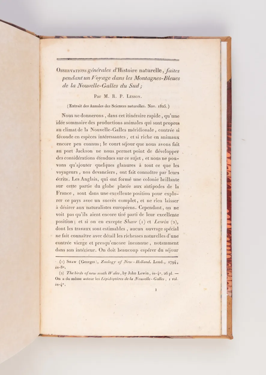 Observations Générales D'Histoire Naturelle faites pendant un voyage dans les Montagnes-Bleues de la Nouvelle-Galles du Sud.