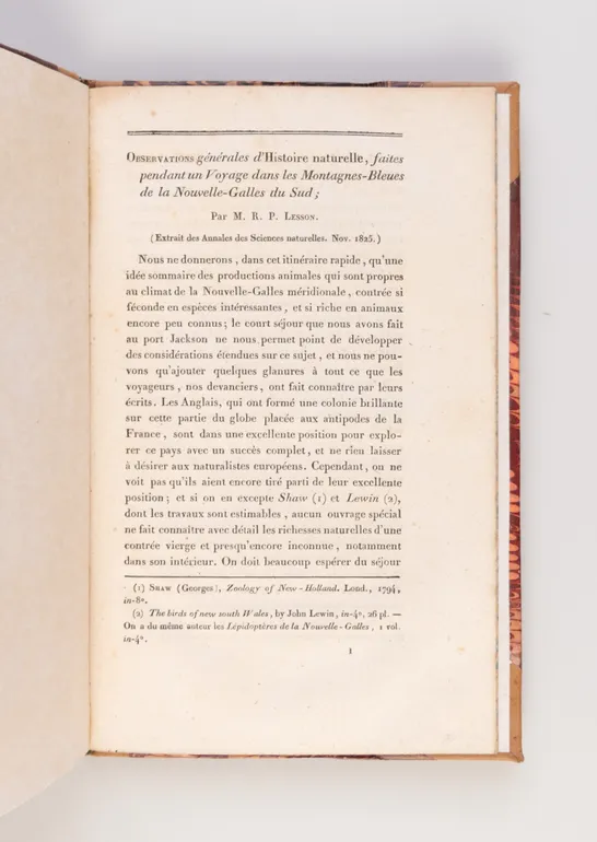 Observations Générales D'Histoire Naturelle faites pendant un voyage dans les Montagnes-Bleues de la Nouvelle-Galles du Sud.