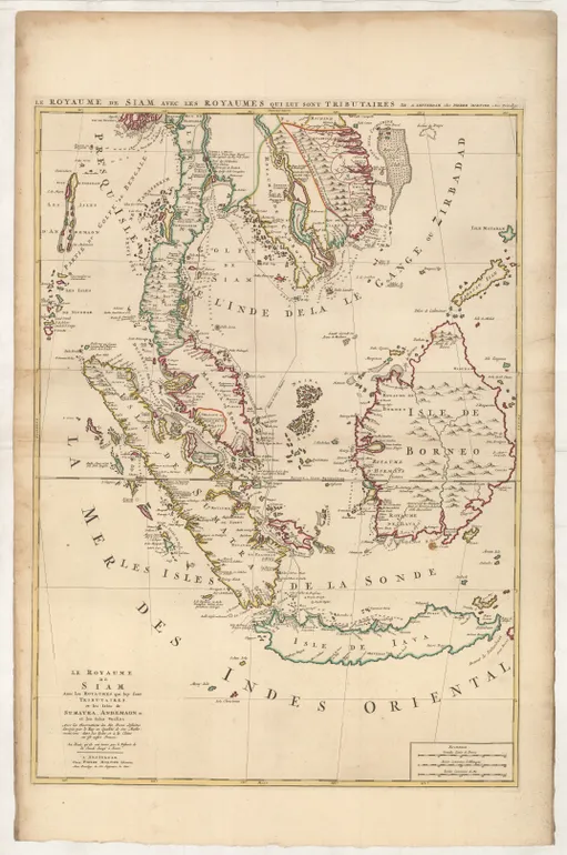 Le Royaume de Siam Auec les Royaumes qui luy sont Tributaires, et les Isles Voisine de Sumatra, Andemaon, etc. et les Isles Voisine. Auec les Observations des Six Peres Jesuites Envoyez par le Roy en qualité de Ses Mathematiciens dans les Indes, et a la C