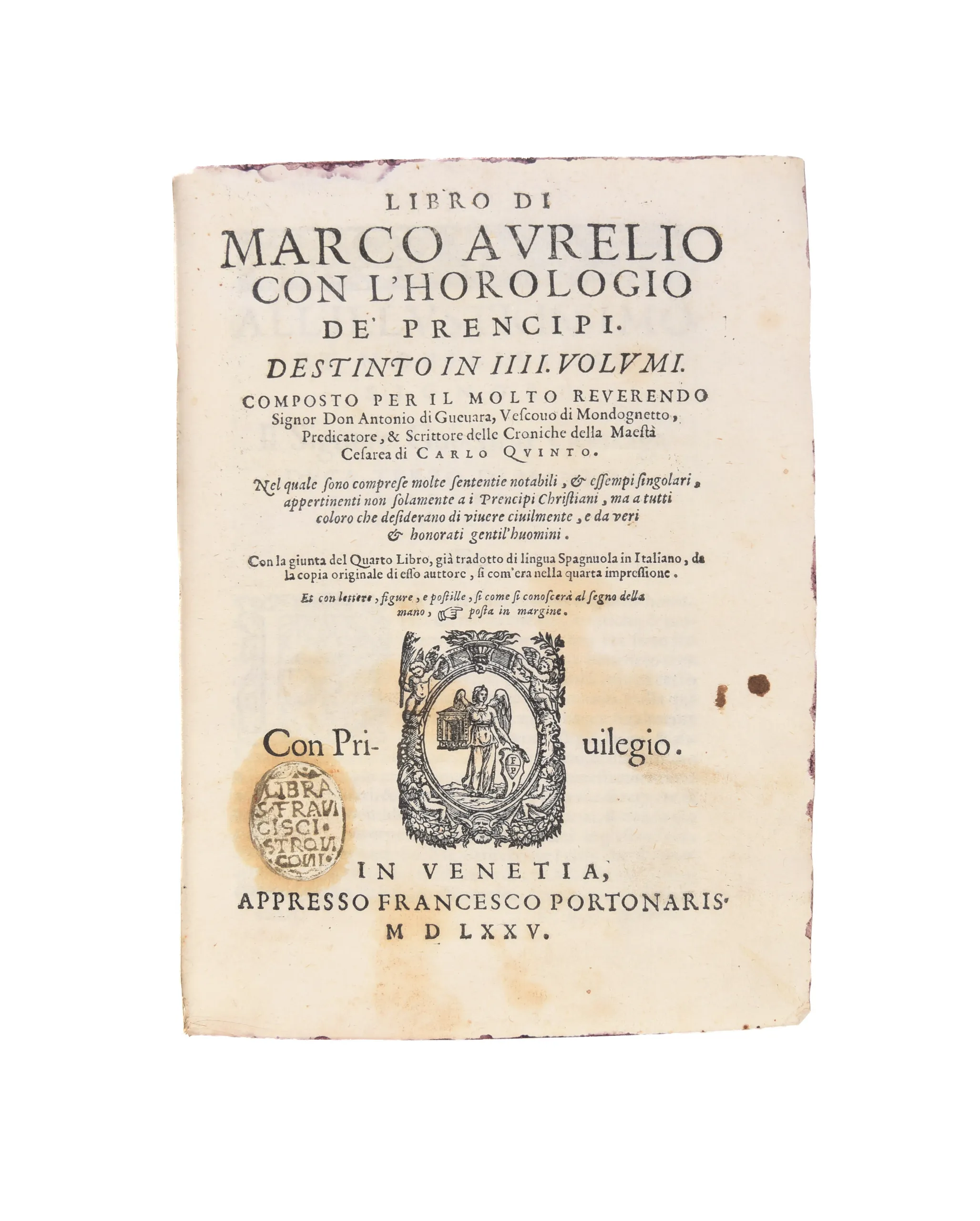 Libro di Marco Aurelio con l'horologio de' prencipi