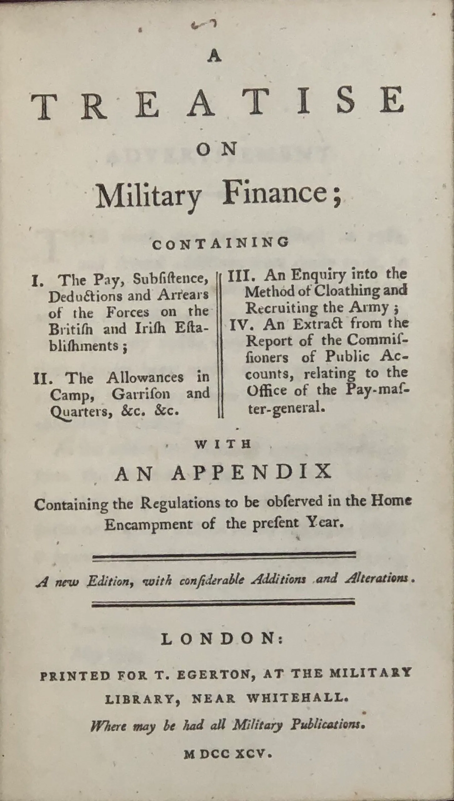 A Treatise on Military Finance;...