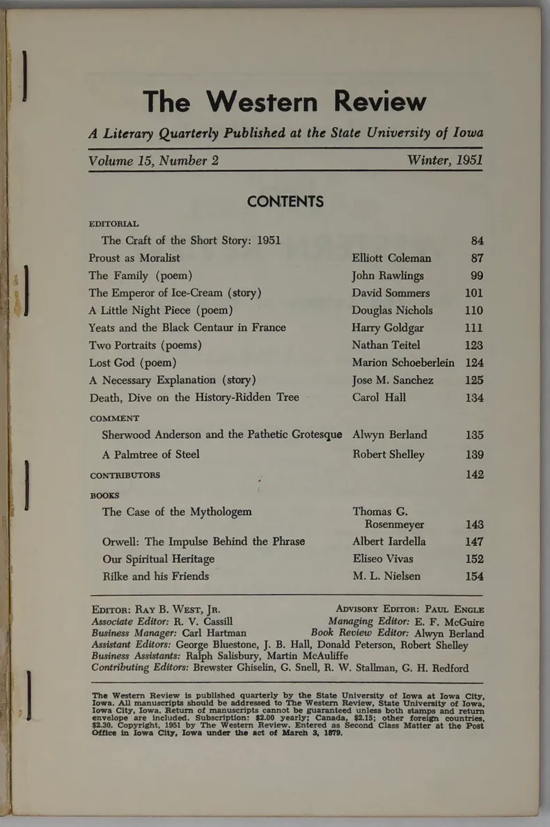 Yeats and the Black Centaur in France. [in] The Western Review. Volume 15, No. 2.