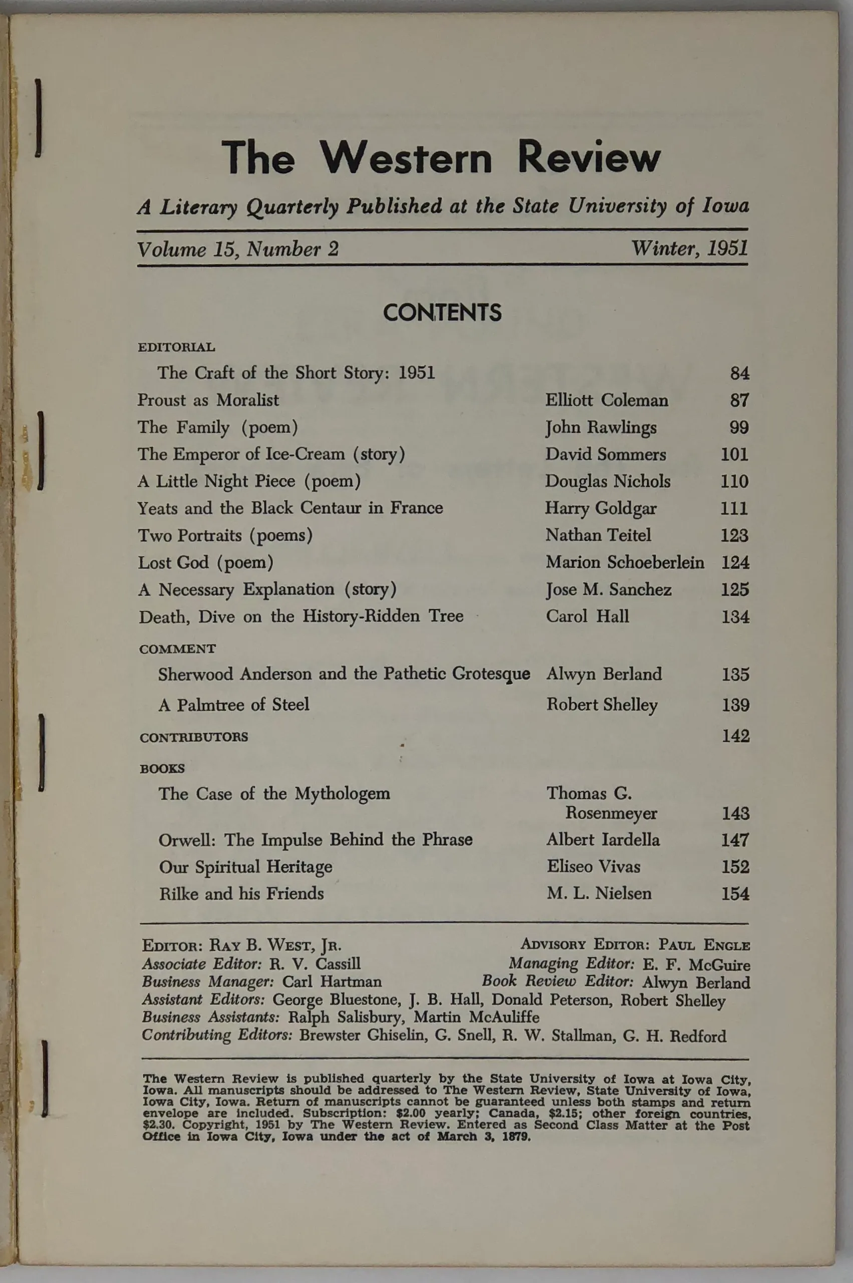 Yeats and the Black Centaur in France. [in] The Western Review. Volume 15, No. 2.