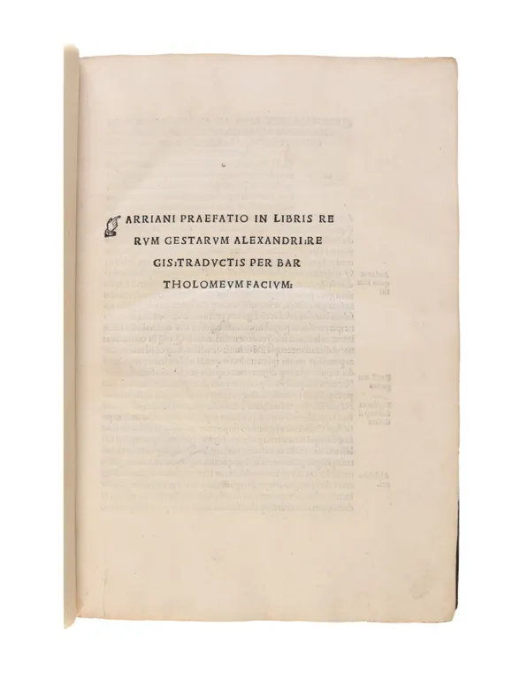 Praefatio in libris rerum gestarum Alexandri regis [translated by Bartolomeo Facio]. 
Pesaro: Girolamo Soncino, 9 June 1508