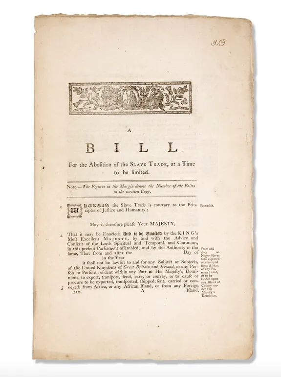 A Bill for the Abolition of the Slave Trade, at a Time to be limited.