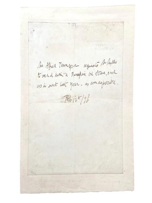 Autograph Letter (Third Person) requesting a paraffin oil stove be sent “as soon as possible”,