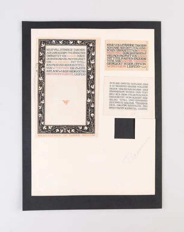 [Original Walter Tiemann lettering for Das Dekameron]