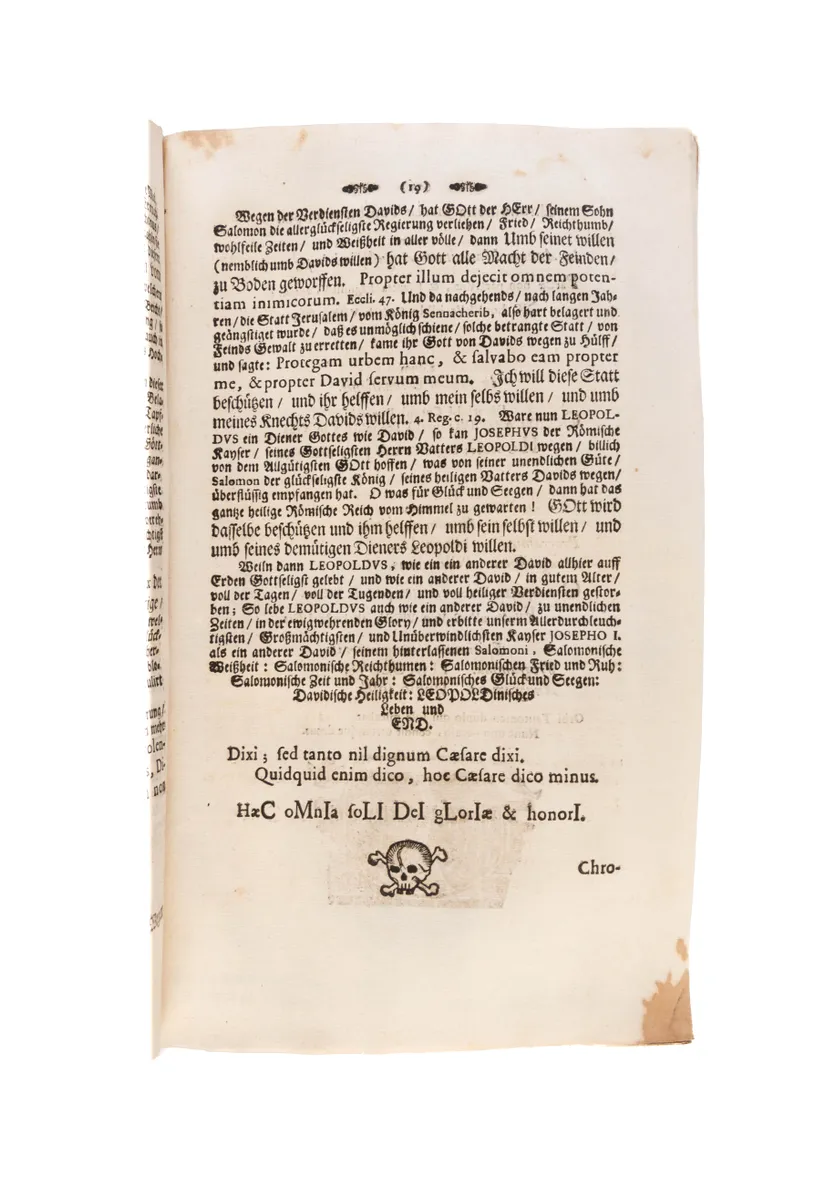 A fine Sammelband of 47 funeral orations, mostly of high ranking members of the clergy in Southern Germany, Emperors and local secular rulers.   
Würzburg etc., from 1694.
