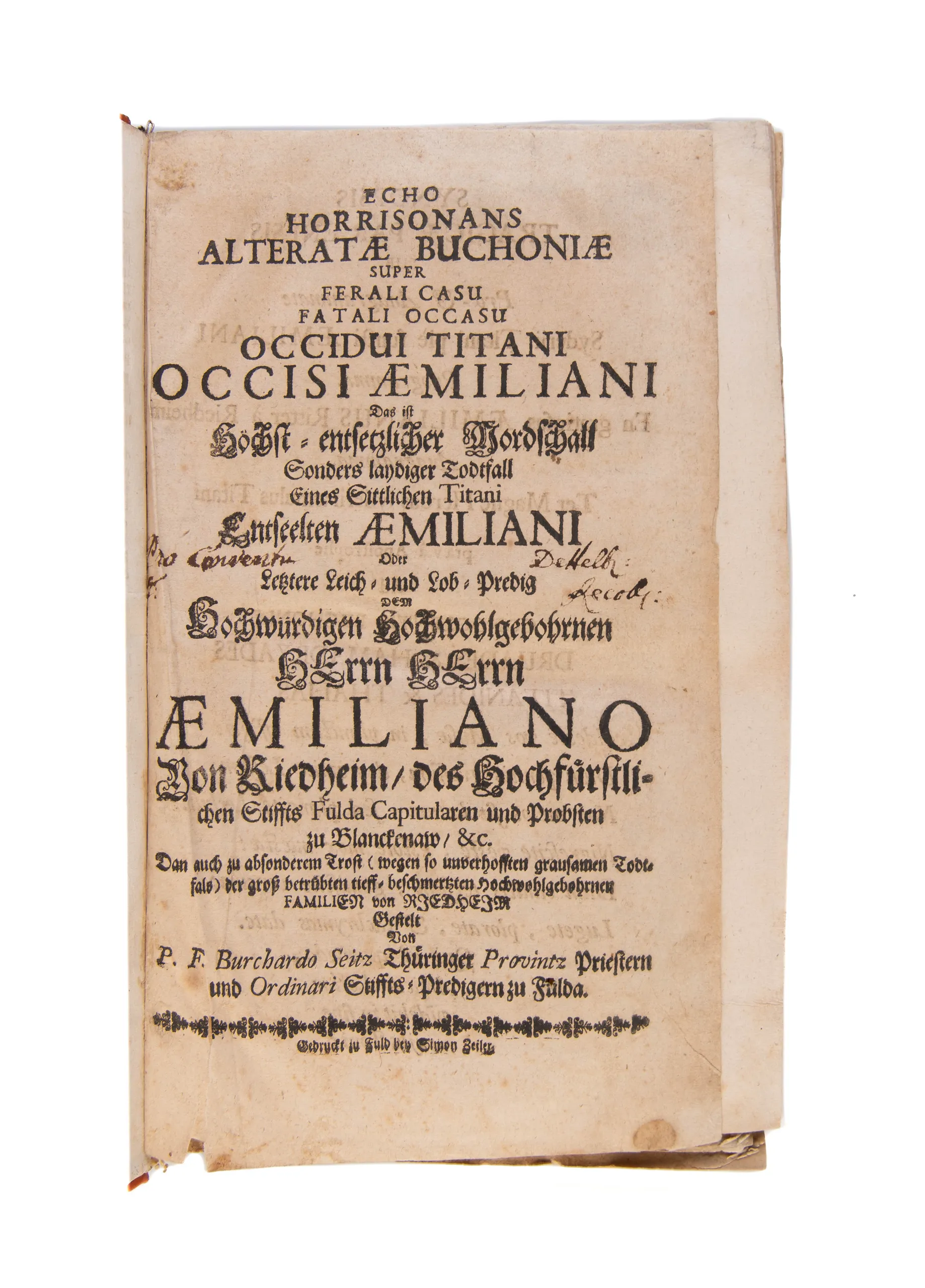 A fine Sammelband of 47 funeral orations, mostly of high ranking members of the clergy in Southern Germany, Emperors and local secular rulers.   
Würzburg etc., from 1694.