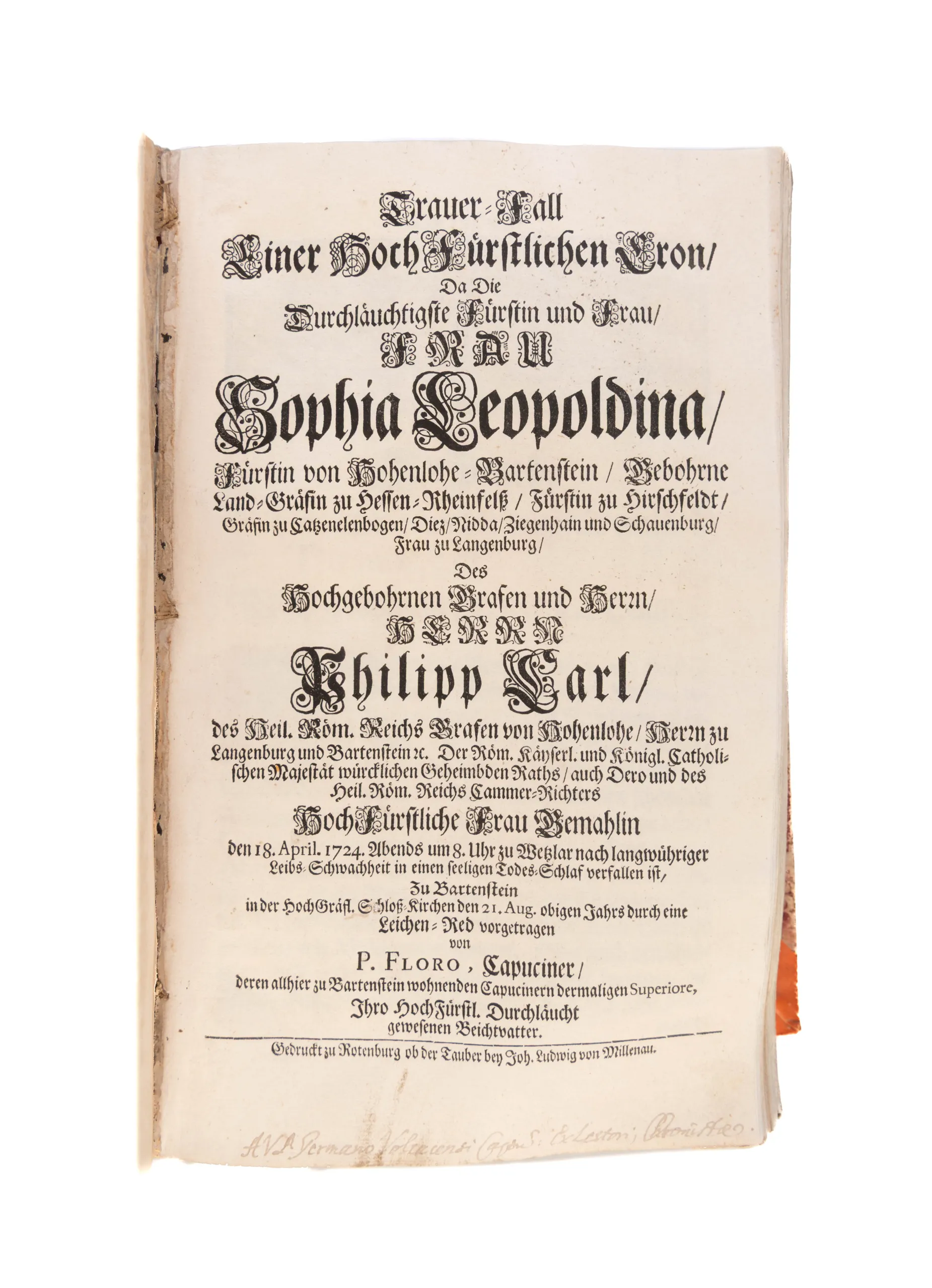 A fine Sammelband of 47 funeral orations, mostly of high ranking members of the clergy in Southern Germany, Emperors and local secular rulers.   
Würzburg etc., from 1694.
