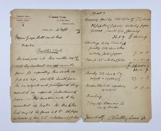 Manuscript Letter, Signed “Charles Whittingham and Co.”