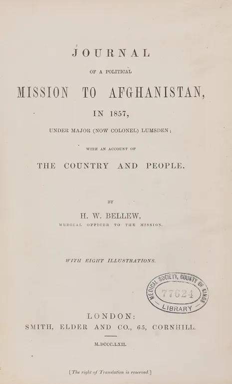 Journal of a Political Mission to Afghanistan, in 1857, under Major (now Colonel) Lumsden; with an Account of the Country and People.