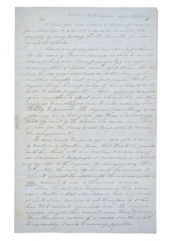 [A remarkable ALS relating to the fate of an enslaved family in North Carolina.]