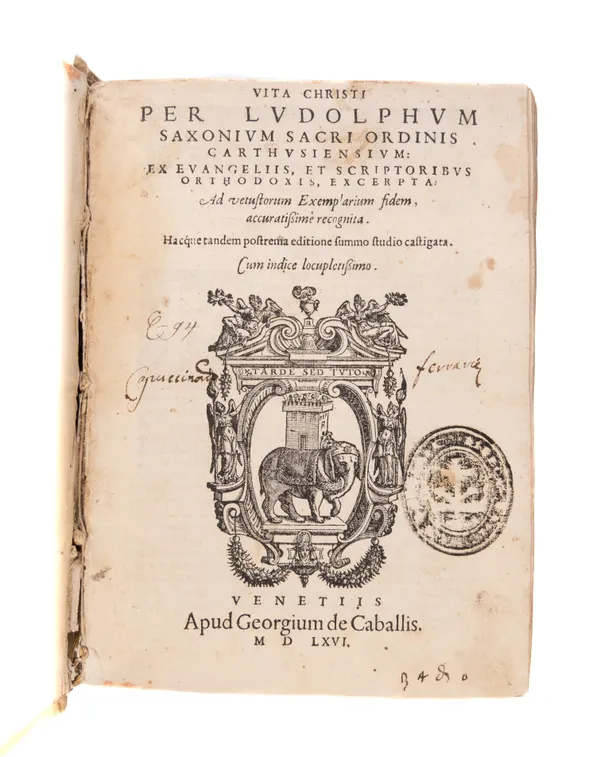 Vita Christi . . . ex evangeliis et scriptoribus orthodoxis, excerpta. Venice, Giovanni de Cavalli,