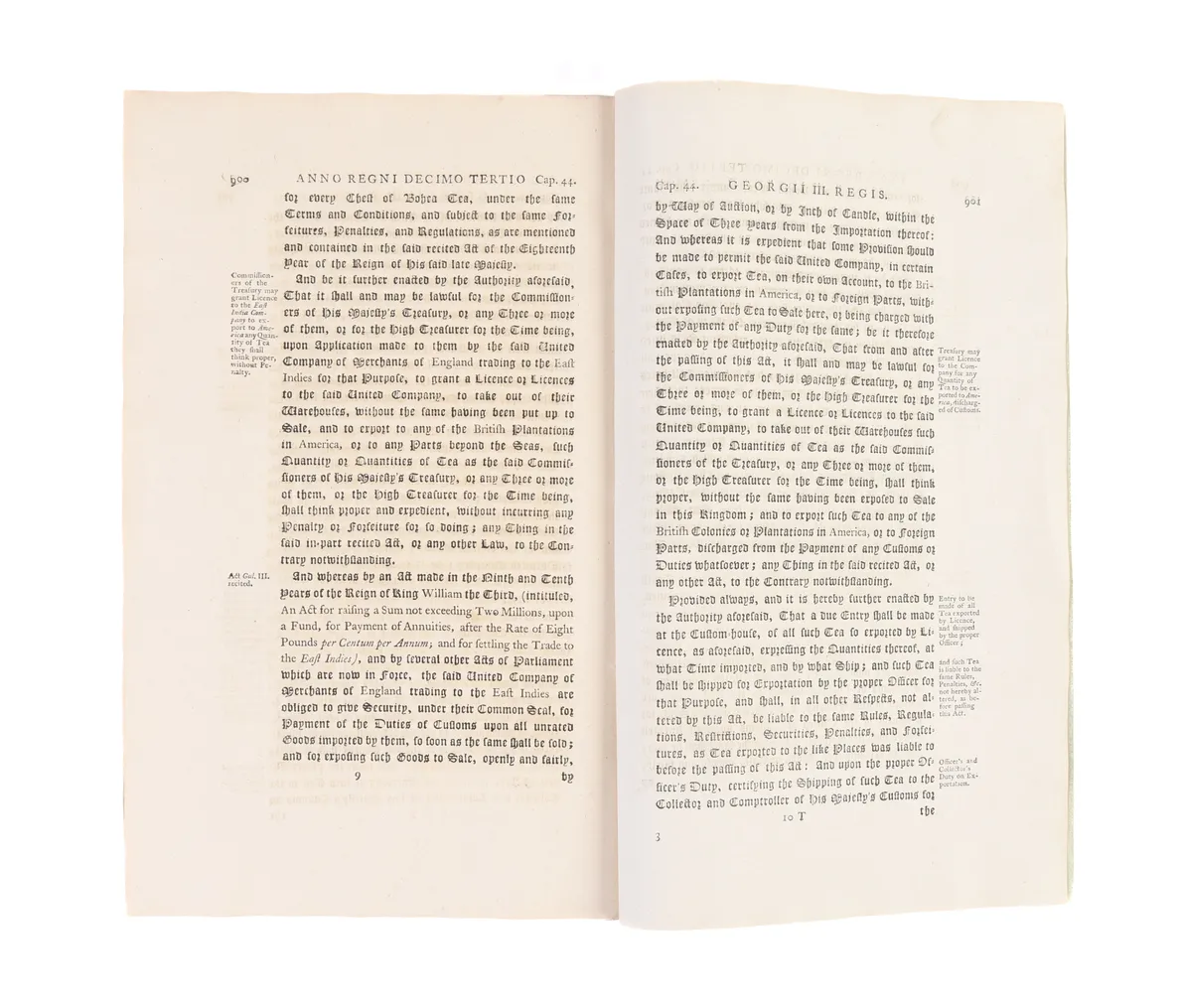 An Act to allow a Drawback of the duties of Customs on the Exportation of Tea to any of his Majesty's Colonies or Plantations in America;