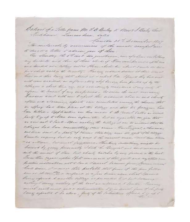 Extract of a Letter from Mr. F. B. Birley to Mess. J. Birley Sons, Kirkham Lancashire, dated Canton 28th December 1847.