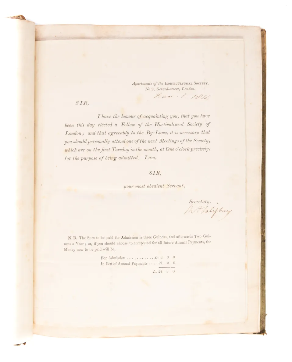 [Archive of documents, letters ephemera, and publications concerning the first years of the Royal Horticultural Society]
