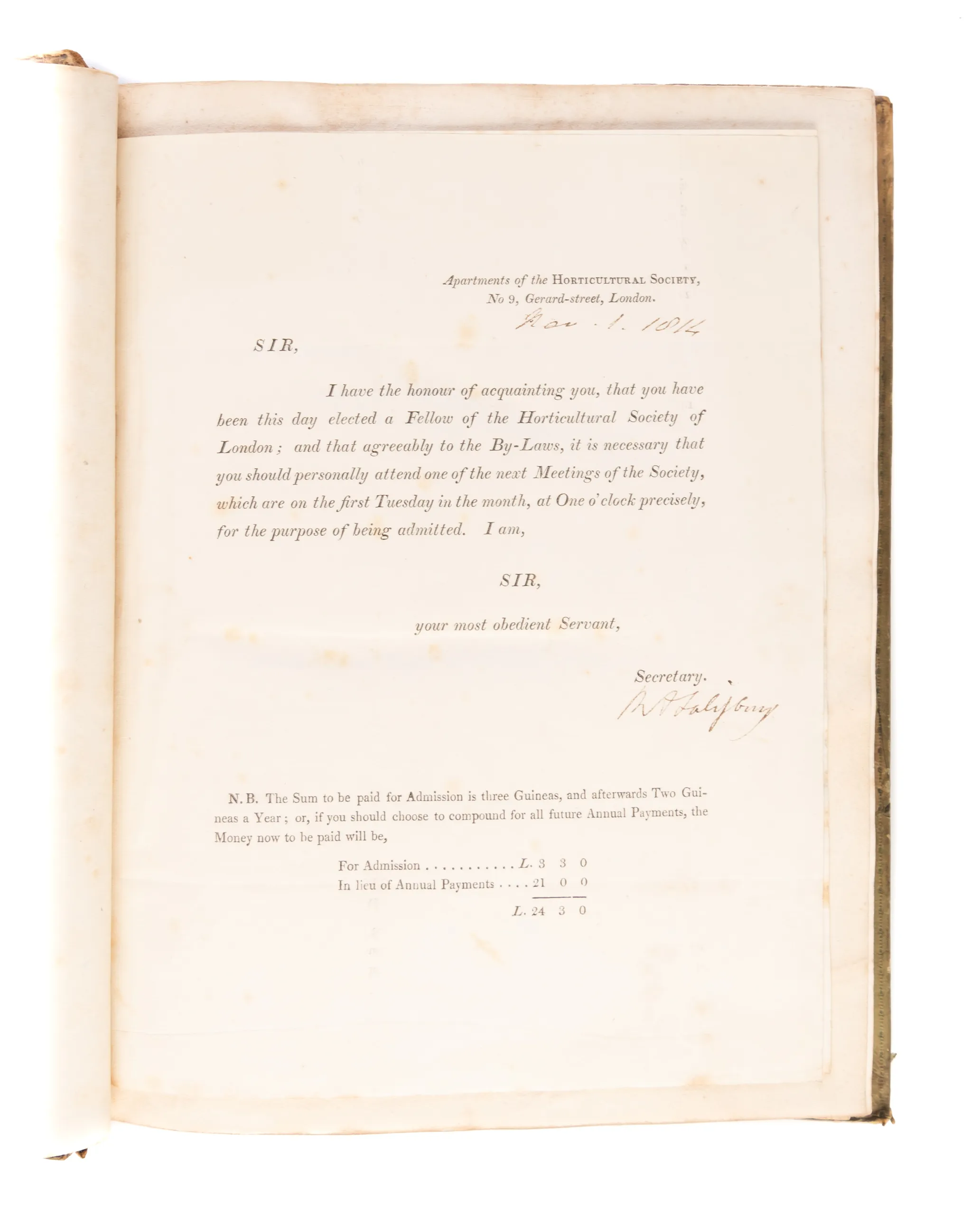[Archive of documents, letters ephemera, and publications concerning the first years of the Royal Horticultural Society]