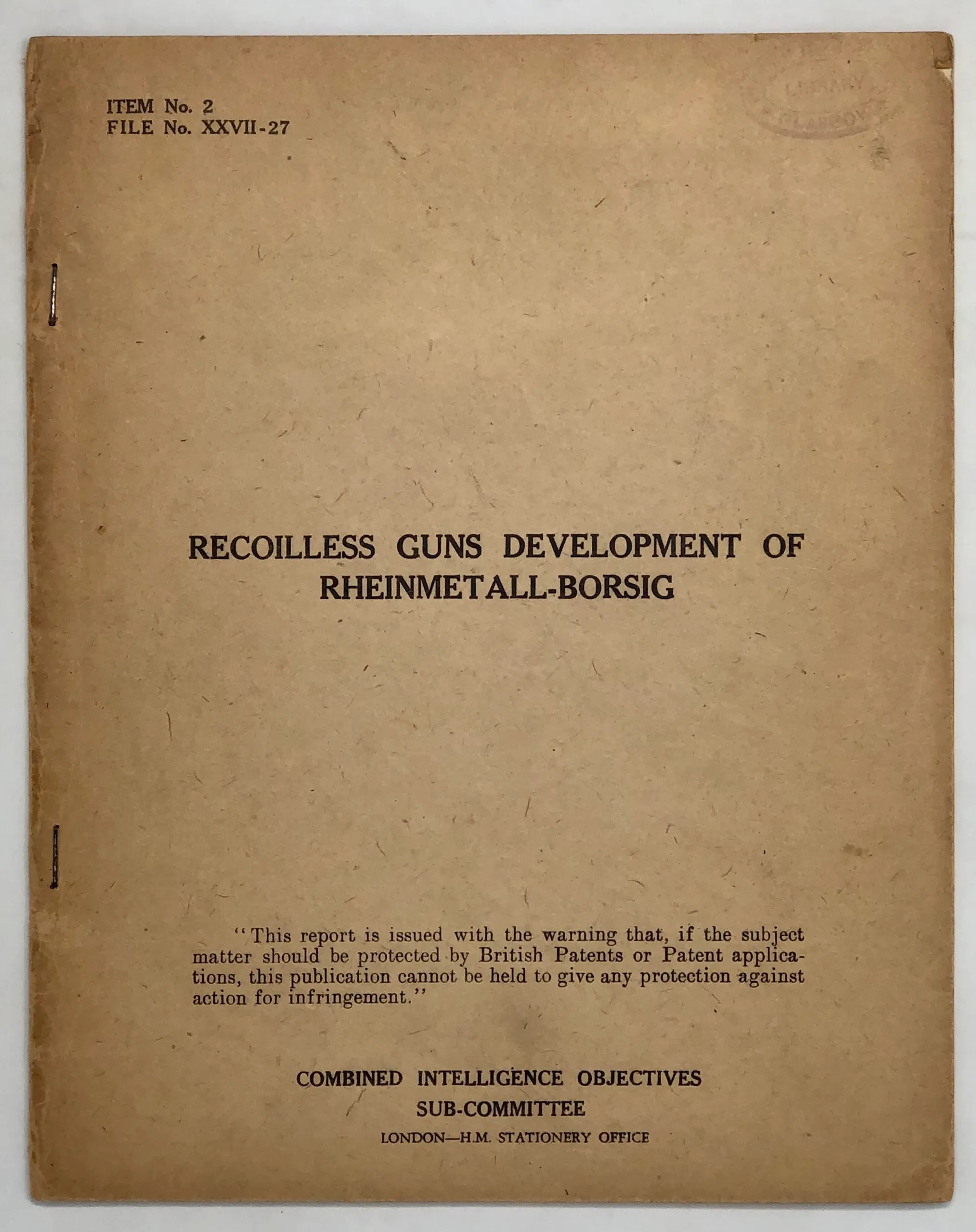 Recoilless Guns Development of Rheinmetall-Borsig 1-6 June 1945.