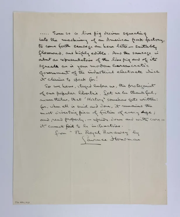 Lengthy autograph self-quotation, signed, from The Royal Runaway,