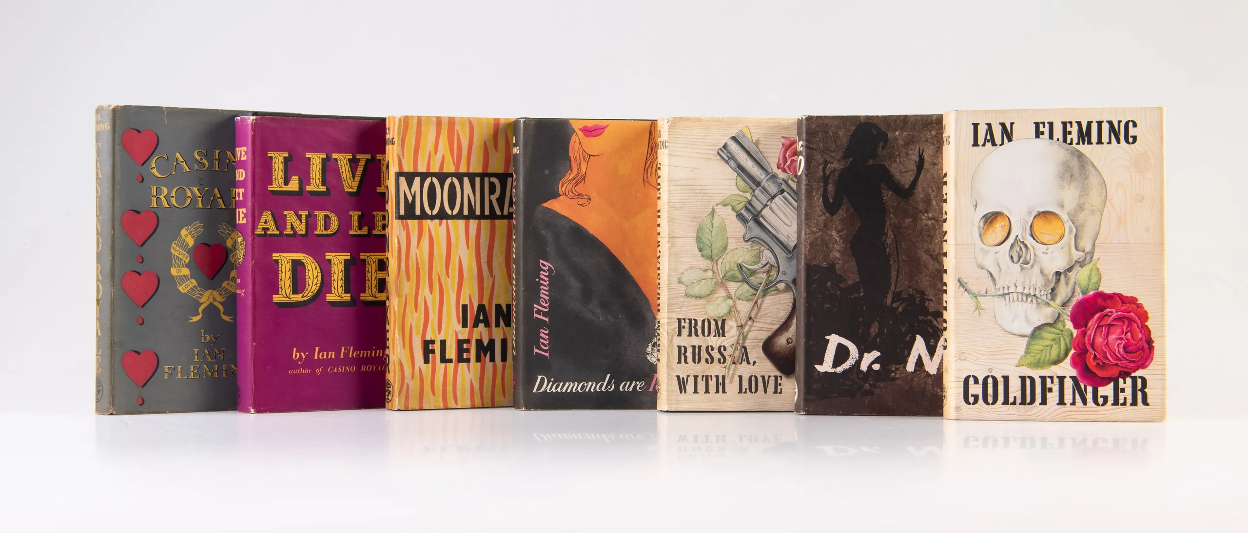 A Complete Set of the James Bond Novels and Stories in First Edition: Casino Royale, Diamonds are Forever, Live and Let Die, Moonraker, From Russia With Love, Dr. No, Goldfinger, For Your Eyes Only, Thunderball, The Spy Who Loved Me, On Her Majesty's Secr