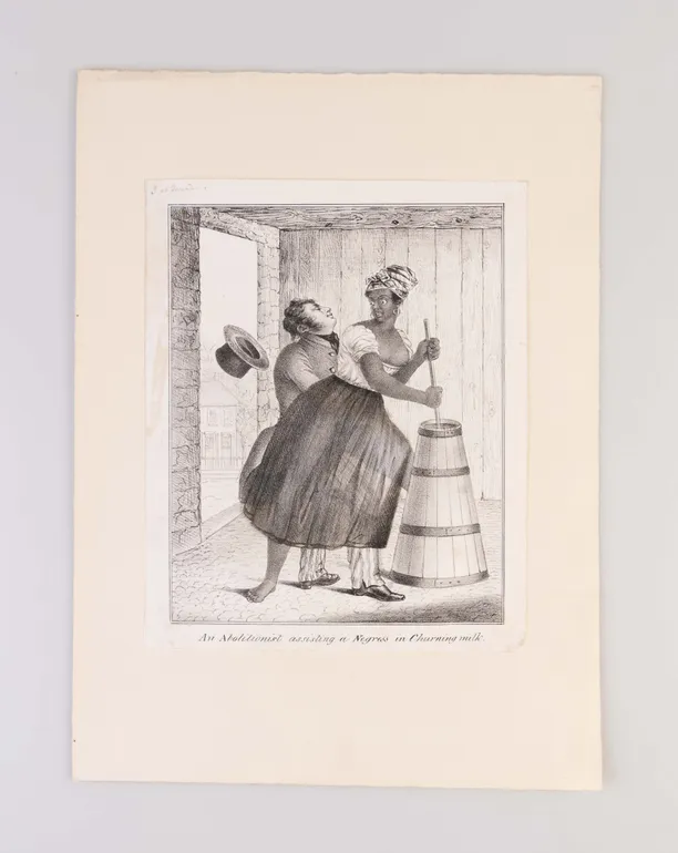 An Abolitionist assisting a Negress in Churning milk.