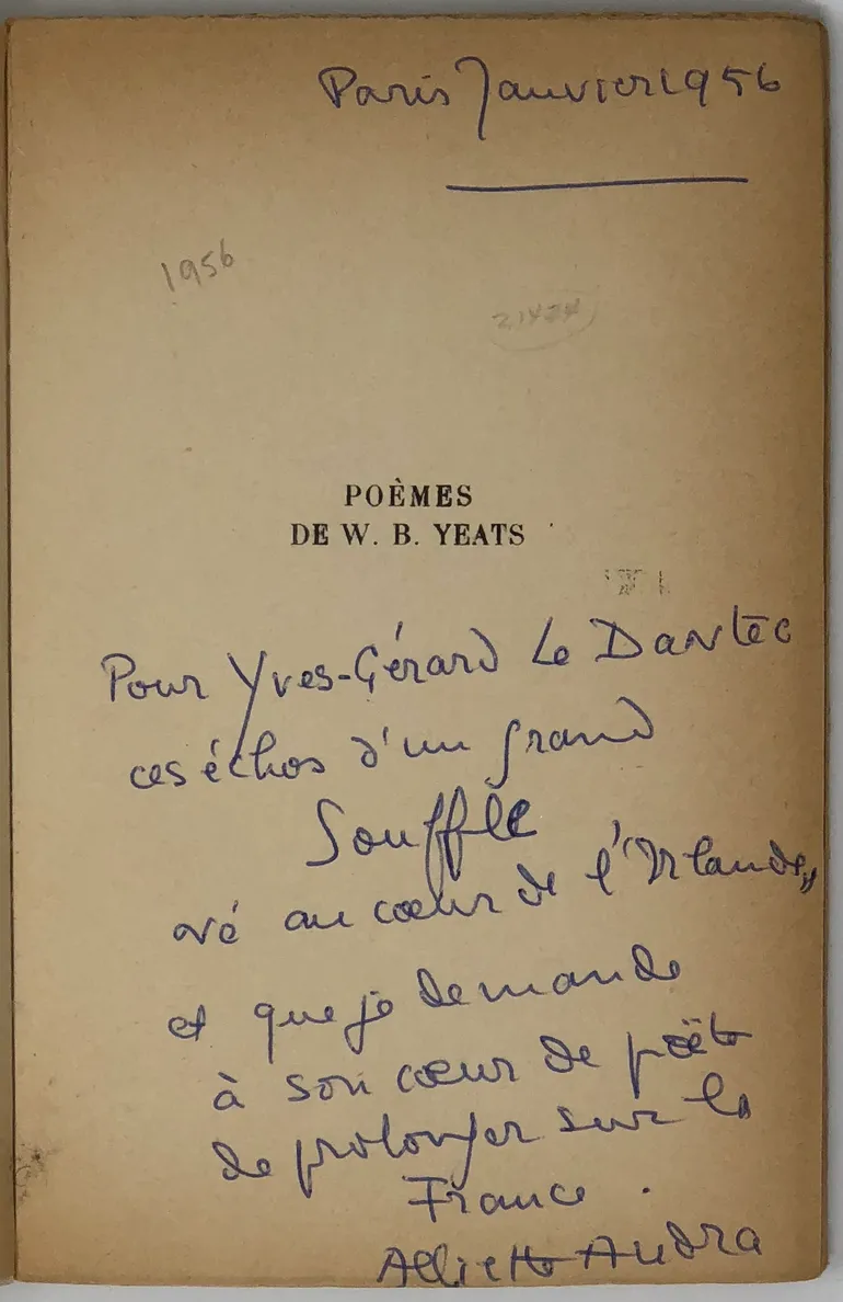 Poemes de W.B. Yeats. Traduit Par Alliette Audra.